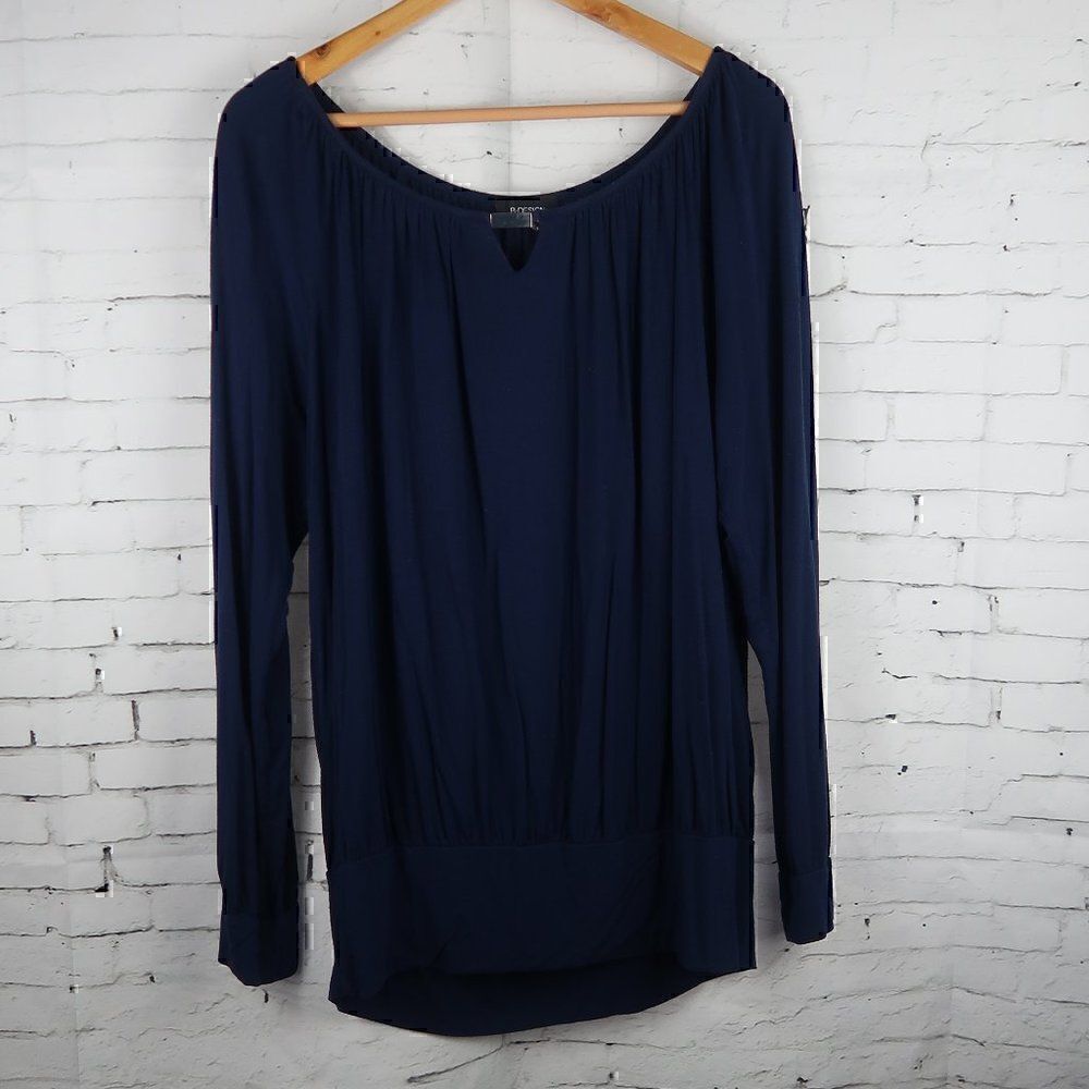 B DESIGN BLUE LONG SLEEVE ROUND NECK TUNIC TOP SIZE LARGE